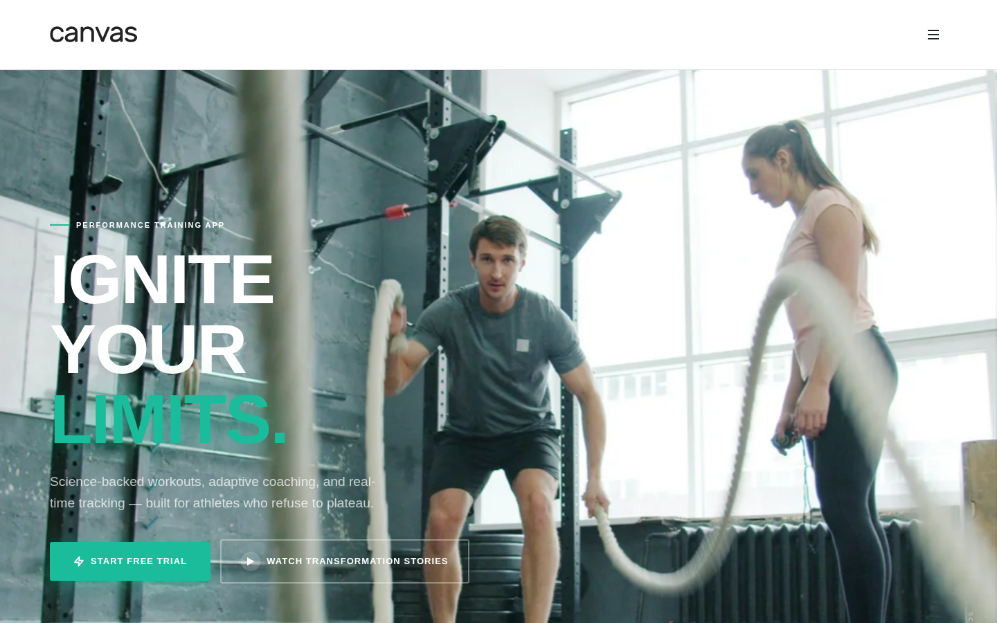 Full-Bleed App Hero — Fitness app hero section built with Canvas Builder