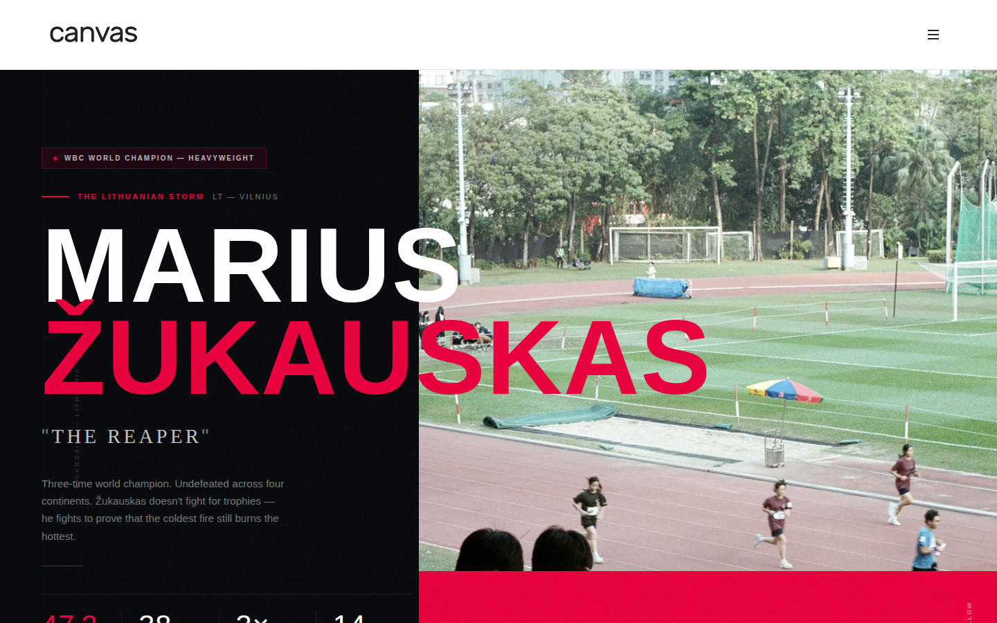 Cinematic Athlete Profile — Athlete / personal-brand site built with Canvas Builder