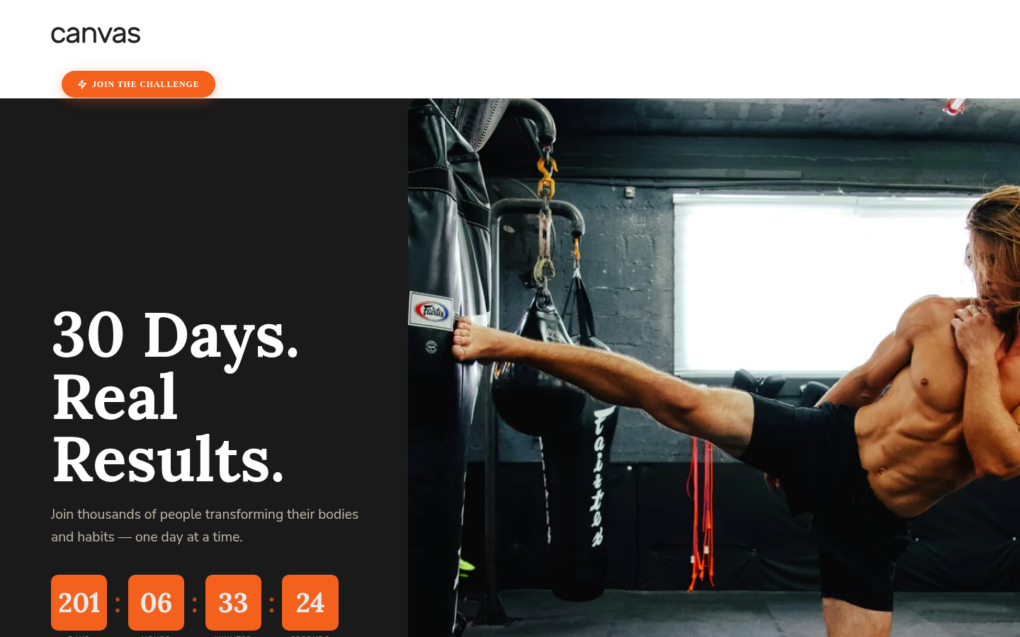 30-Day Challenge Landing Page — Fitness challenge / campaign page built with Canvas Builder